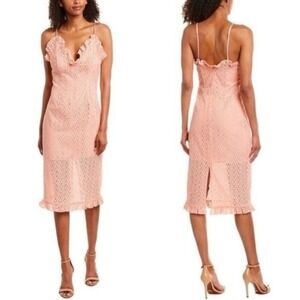 C/MEO COLLECTIVE Pink Eyelet Ruffle Midi Dress‎ Women Size L Cotton 14180401
